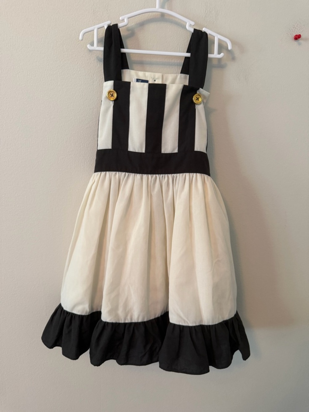 Well Dressed Wolf Black & Cream Striped Pinafore Dress with Button Accents